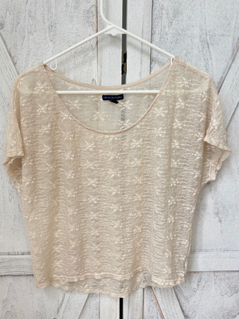 American Eagle Sheer Floral Lace Top Women Size S/P Mesh Flowy Romantic Coquette